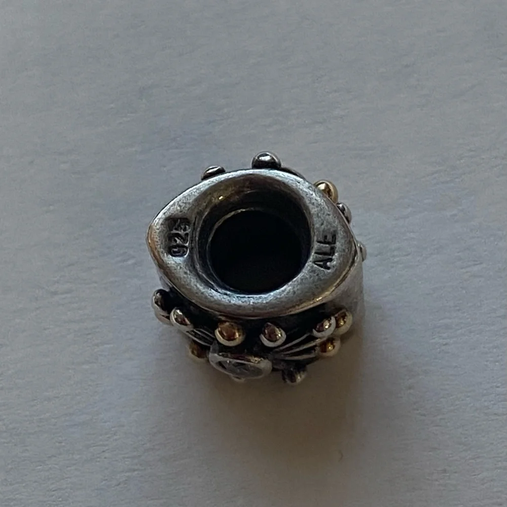 PANDORA DESERT STAR CHARM TWO TONE BEAD: SILVER WITH 14K GOLD #790188CZ - Picture 8 of 10